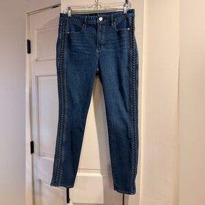 WHBM dark skinny ankle braided side seam jeans size 10